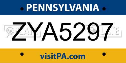 ZYA5297 Pennsylvania License Plate