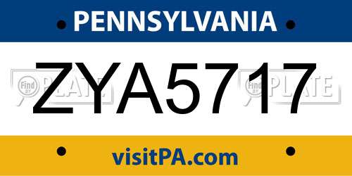 ZYA5717 Pennsylvania License Plate