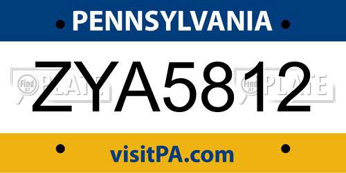 ZYA5812 Pennsylvania License Plate