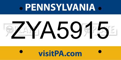 ZYA5915 Pennsylvania License Plate