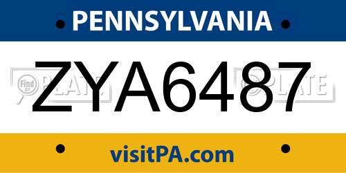 ZYA6487 Pennsylvania License Plate