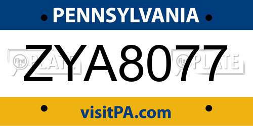 ZYA8077 Pennsylvania License Plate