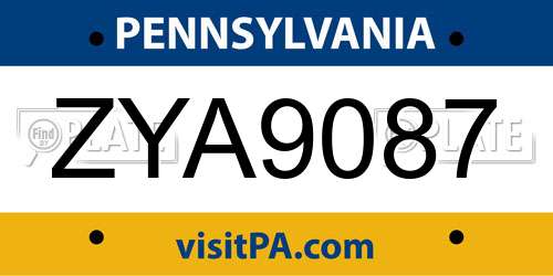 ZYA9087 Pennsylvania License Plate