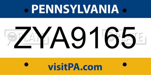 ZYA9165 Pennsylvania License Plate