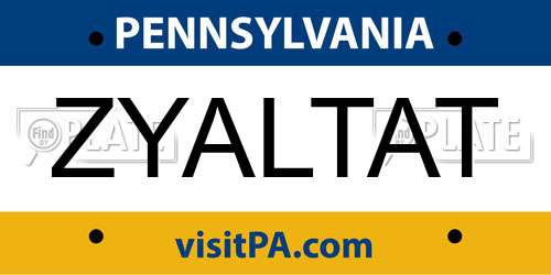 ZYALTAT Pennsylvania License Plate