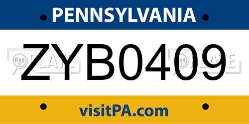 ZYB0409 Pennsylvania License Plate