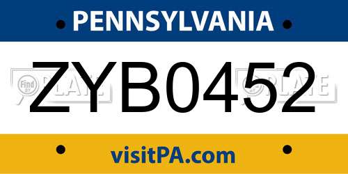 ZYB0452 Pennsylvania License Plate
