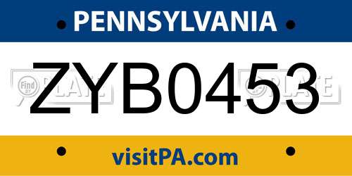ZYB0453 Pennsylvania License Plate