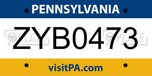 ZYB0473 Pennsylvania License Plate
