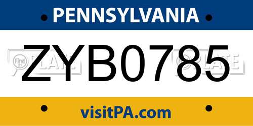 ZYB0785 Pennsylvania License Plate