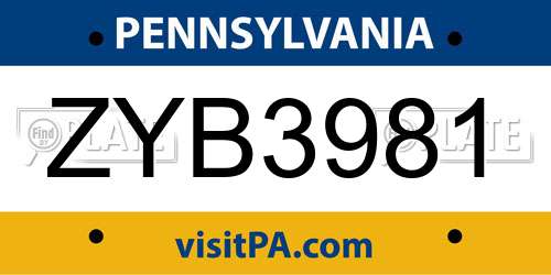 ZYB3981 Pennsylvania License Plate