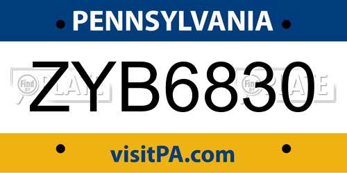 ZYB6830 Pennsylvania License Plate