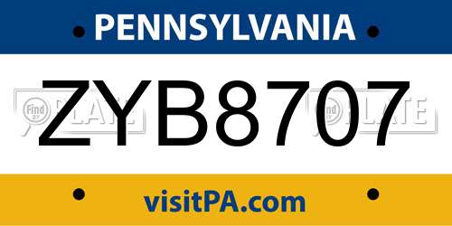 ZYB8707 Pennsylvania License Plate