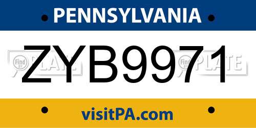 ZYB9971 Pennsylvania License Plate