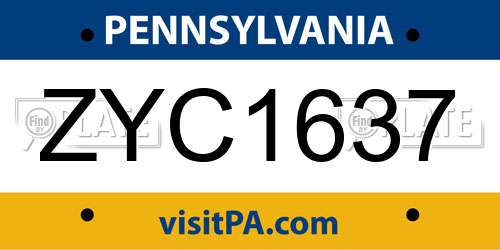 ZYC1637 Pennsylvania License Plate