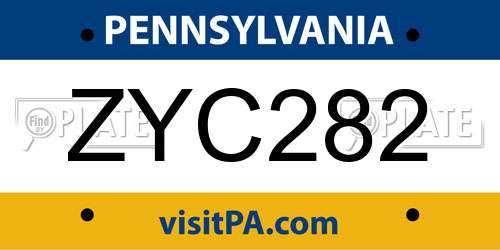 ZYC282 Pennsylvania License Plate