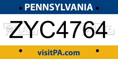 ZYC4764 Pennsylvania License Plate
