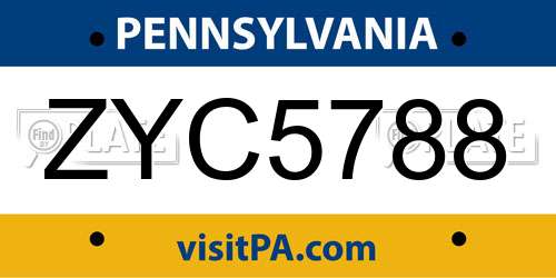 ZYC5788 Pennsylvania License Plate