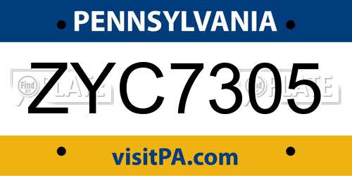 ZYC7305 Pennsylvania License Plate