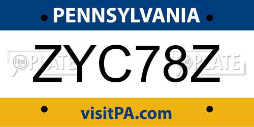 ZYC78Z Pennsylvania License Plate