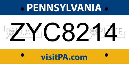 ZYC8214 Pennsylvania License Plate