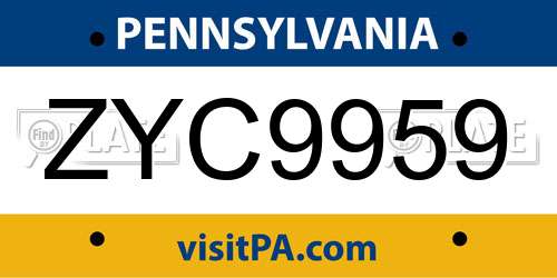 ZYC9959 Pennsylvania License Plate