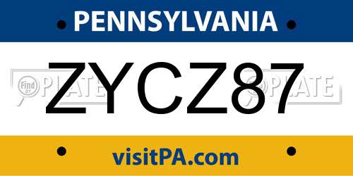 ZYCZ87 Pennsylvania License Plate