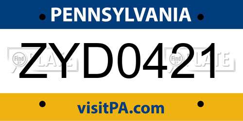 ZYD0421 Pennsylvania License Plate