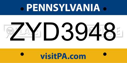 ZYD3948 Pennsylvania License Plate