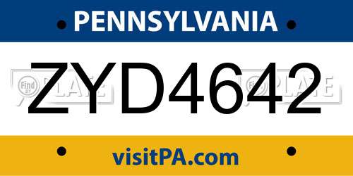ZYD4642 Pennsylvania License Plate
