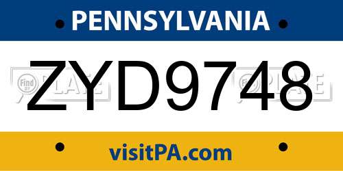 ZYD9748 Pennsylvania License Plate