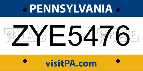 ZYE5476 Pennsylvania License Plate