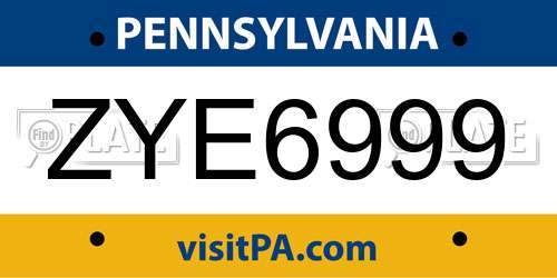 ZYE6999 Pennsylvania License Plate