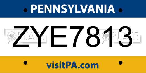 ZYE7813 Pennsylvania License Plate