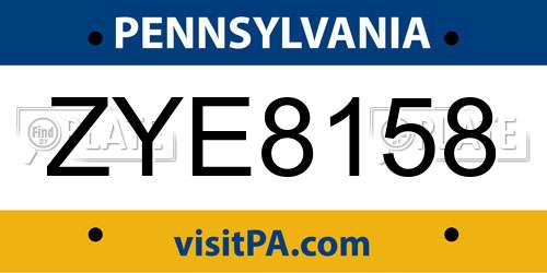 ZYE8158 Pennsylvania License Plate