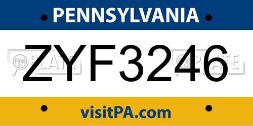 ZYF3246 Pennsylvania License Plate