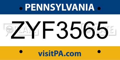 ZYF3565 Pennsylvania License Plate