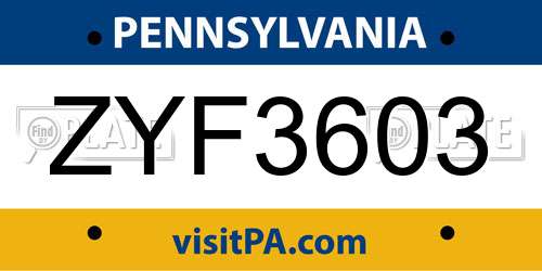 ZYF3603 Pennsylvania License Plate