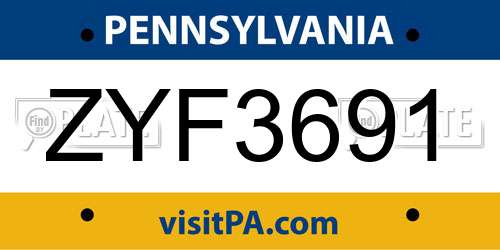 ZYF3691 Pennsylvania License Plate