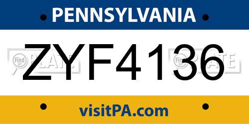ZYF4136 Pennsylvania License Plate
