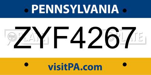 ZYF4267 Pennsylvania License Plate