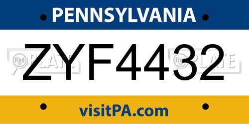 ZYF4432 Pennsylvania License Plate