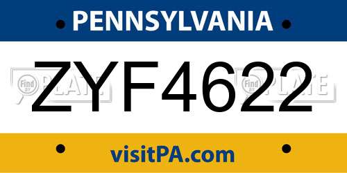 ZYF4622 Pennsylvania License Plate