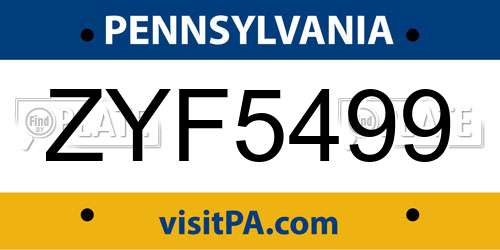 ZYF5499 Pennsylvania License Plate