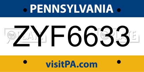 ZYF6633 Pennsylvania License Plate
