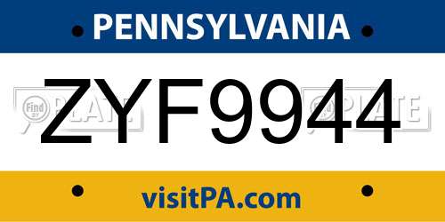 ZYF9944 Pennsylvania License Plate