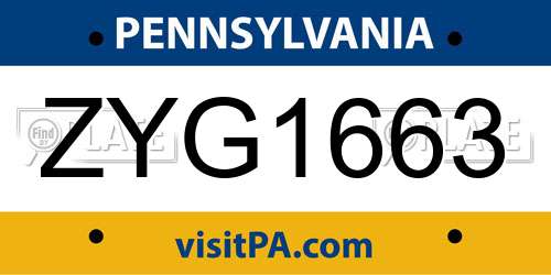 ZYG1663 Pennsylvania License Plate