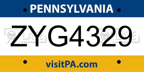 ZYG4329 Pennsylvania License Plate