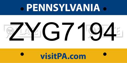 ZYG7194 Pennsylvania License Plate