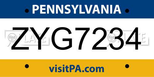 ZYG7234 Pennsylvania License Plate